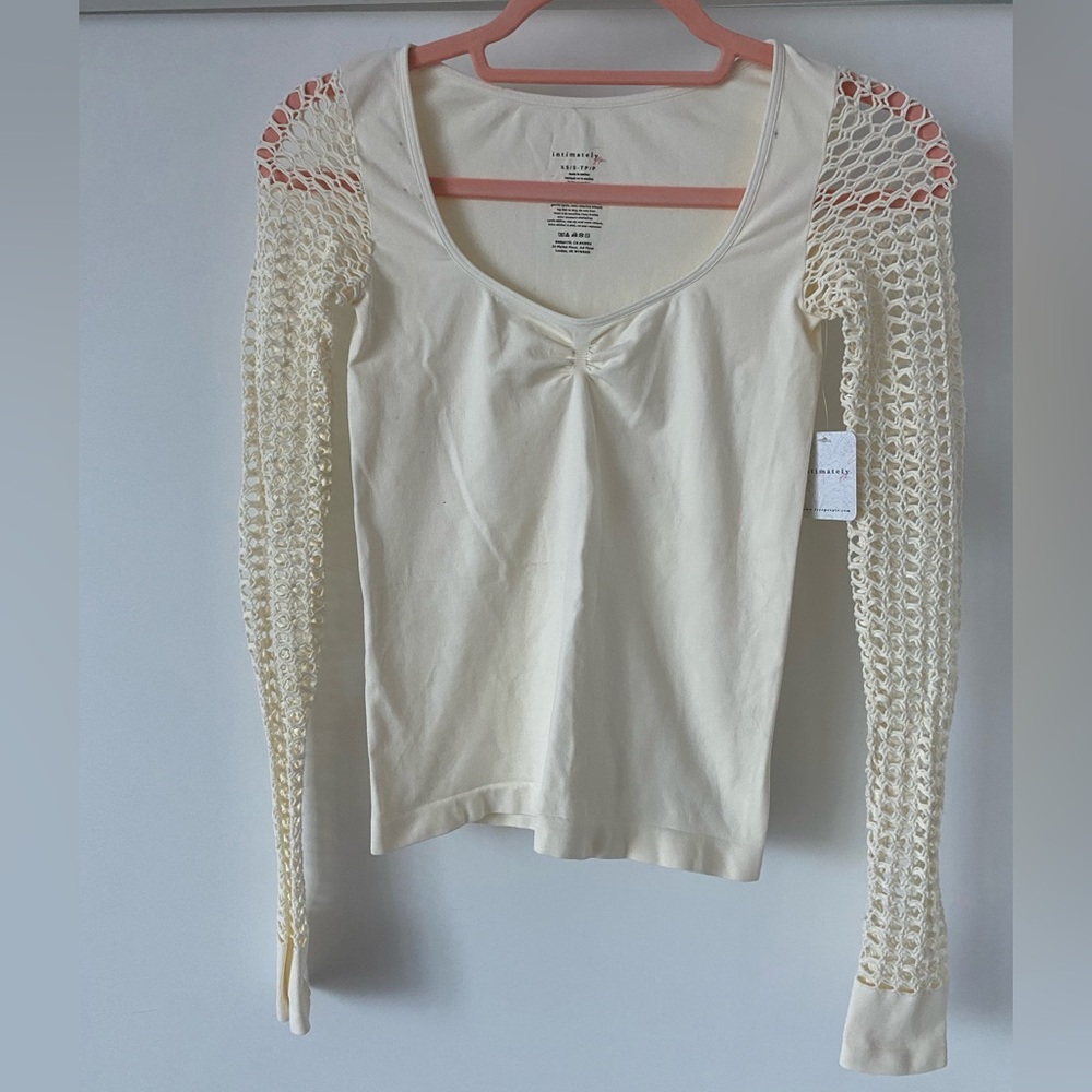 Free People l Intimately Free Long Sleeve Crochet Top in Ivory